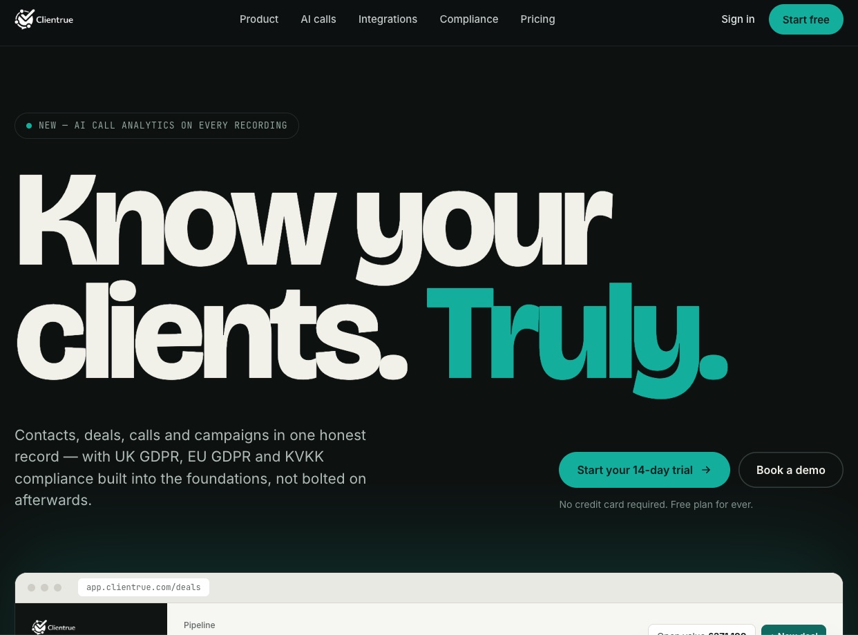 The Clientrue website