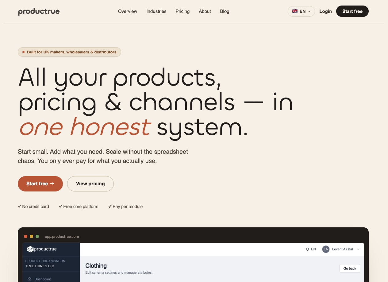 The Productrue website